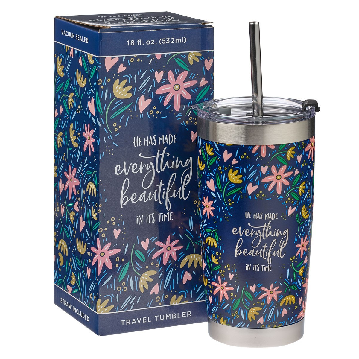 Everything Beautiful Stainless Steel Travel Mug with Reusable Stainless Steel Straw - Ecclesiastes 3:11 - Image 3