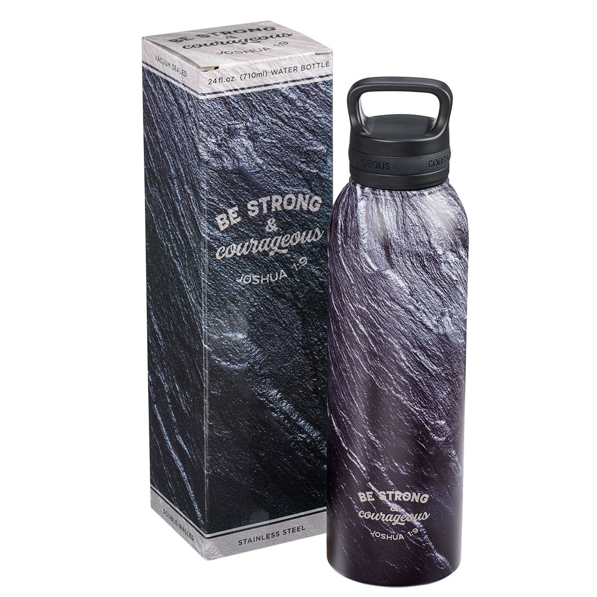 Strong & Courageous Black Stone Stainless Steel Water Bottle - Image 2
