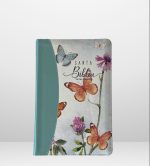 Biblia Reina Valera 1960 Tamaño Manual Letra Grande 12 puntos- Imitación Piel Turquesa/Mariposas Con Cierre y Con índice
