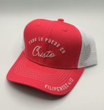 Gorra Todo Lo Puedo en Cristo; Filipenses 4:13 (Color Rojo y Blanco)