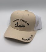 Gorra Todo Lo Puedo en Cristo; Filipenses 4:13 (Color Beige y Blanco)